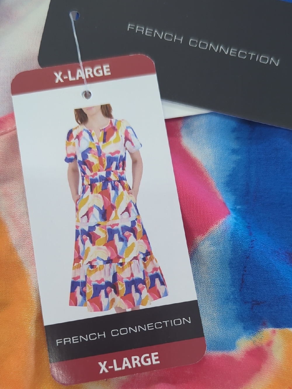 French Connection Multicolor Abstract Dress in Blue, Pink, Yellow & Cream
